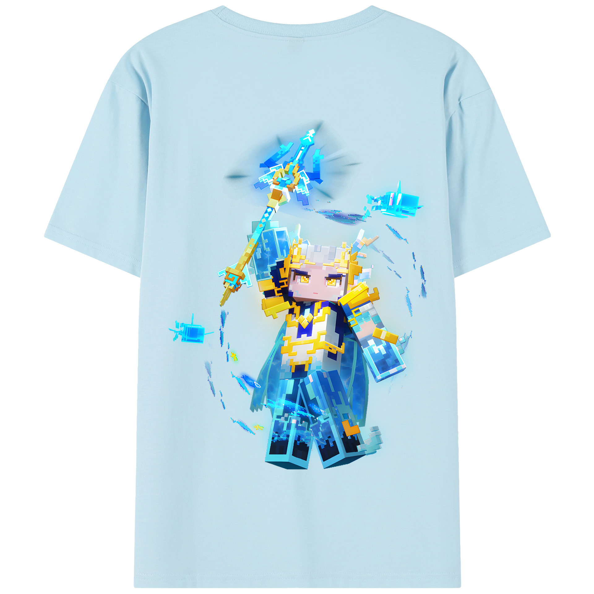 （画像用） マインクラフト ブロックの世界 Minecraft MC Block world 綿100％半袖Tシャツ（背面プリント）
